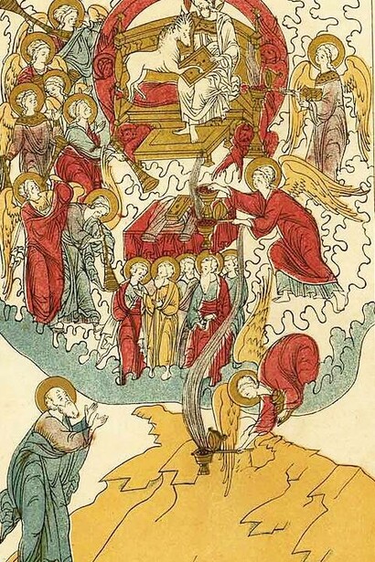 Miniatura dal libro “L'Apocalisse a tremila punte”. Tipografia di Mosca Old Believer book, 1909, da un antico manoscritto della prima metà del XVII secolo