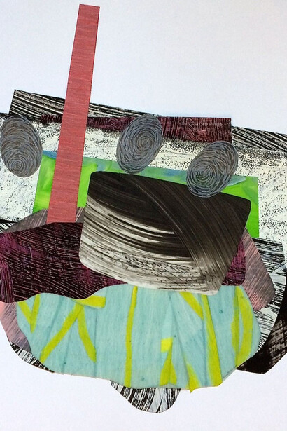 Cantilevered #26 - Teetering, detail, 2016, oils on Mylar, 17x17 inches 