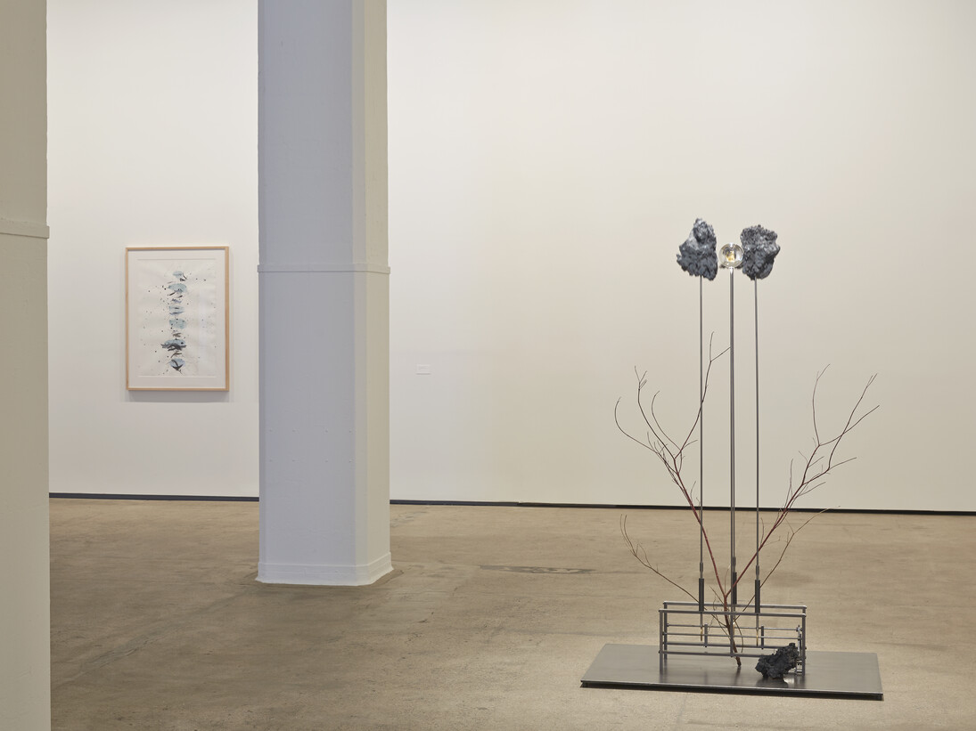Installation view of The Vertebrae Oracle at Sean Kelly, New York, May 10 - June 21, 2014. Photography: Jason Wyche © Rebecca Horn. Courtesy: Sean Kelly, New York