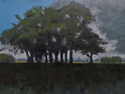 Albert Hadjiganev, "Groupe d'arbres dans la plaine," oil on canvas, 51¼ x 76¾ (130 x 195cm)