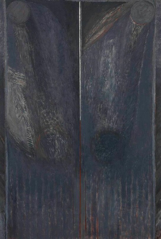 Sam Windett, Untitled (grey), 2014, oil, wax, marble dust, sand and charcoal on cotton duck, 181 x 120 cm