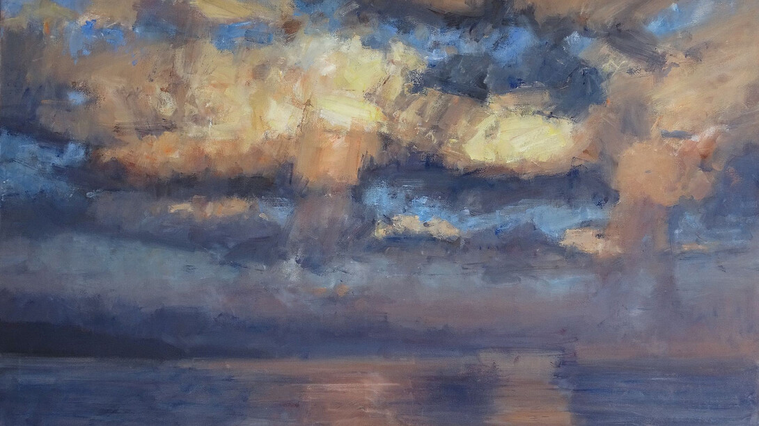 Walter Voigt, Golden hour over the bay. Courtesy of Knysna Fine Art 