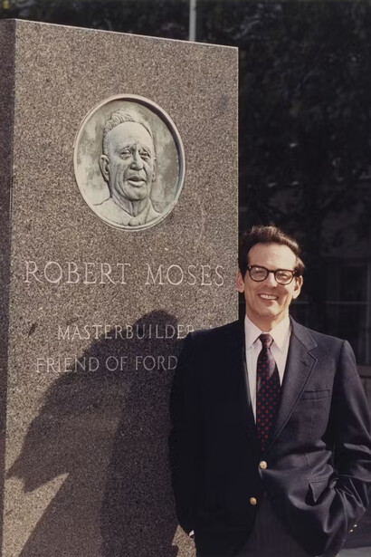 Ken Spencer, Robert Caro at Fordham University's memorial to Robert Moses, ca. 1990. Courtesy of Robert A. Caro Archive, Patricia D. Klingenstein Library and New-York Historical Society 