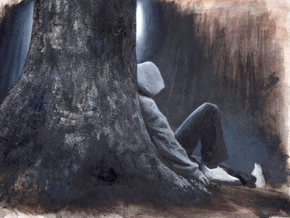 Patrick Redmond, Untitled (Scene), acrylic and ink on card, 18 x 23 cm