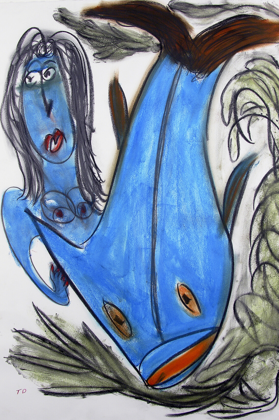 Thornton Dial, Blue Fish Under the Tree, 1994. Mixed Media on Paper 36 x 25 inches