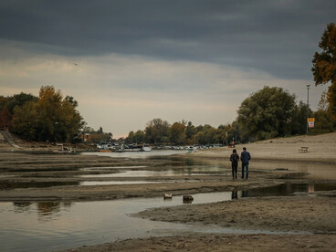 Record-low water levels reveal parts of the Danube riverbed in Novi Sad, Serbia, amid severe drought
