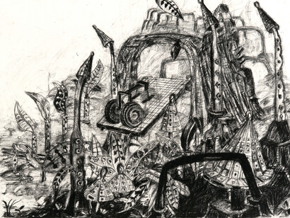 Le pont sauteur, 2015
Pierre noire, fusain et graphite sur papier 50 x 65cm.