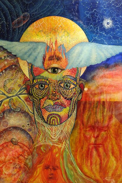 Ayahuasca (70x50 Tecnica mista a base di cosmetici, tempere e acquerello su tela) Stefano Mayorca