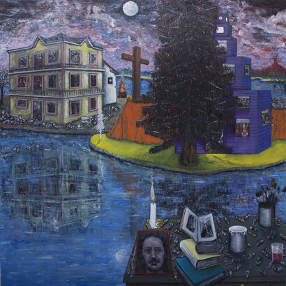 Éric Corne, Ombre portée, 2014, Huile sur toile, 200 x 200 cm, Photo : Rebecca Fanuele, Courtesy Galerie Patricia Dorfmann, Paris 
