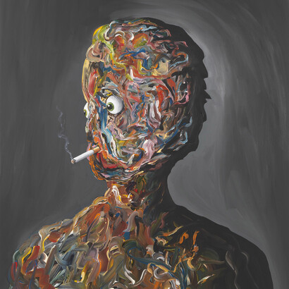 Djordje Ozbolt, Poet Smoking, 2014, Acrylic on icon board, 70 x 60 x 5 cm / 27 1/2 x 23 5/8 x 2 in © Djordje Ozbolt. Courtesy the artist and Hauser & Wirth