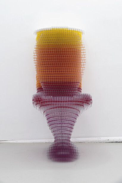 Matthew Darbyshire, CAPTCHA n°2 - Toilet, 2014, Digital media hand drawn and cut in polycarbonate sheet, 125 x 55 x 90 cm, Courtesy: the artist, Galerie Jousse Entreprise, Paris & Herald Street, London