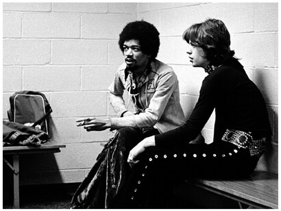 Jimi Hendrix and Mick Jagger backstage at
Madison Square Garden, NYC, 1969