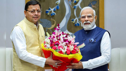 Chief Minister Uttarakhand, Pushkar Singh Dhami, meets the Prime Minister of India, Narindra Modi