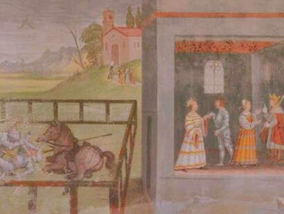 Affresco rinascimentale in una delle stanze interne di Palazzo Besta, Sondrio, Lombardia, Italia