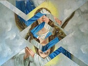 Dario Sbrana, La Madonna 2013, oil on canvas painting, canvas, glue, 80x60 cm