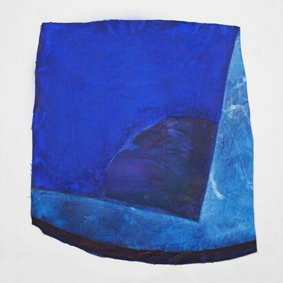 Annabeth Marks, Blue Push, 2014, oil and latex paint on canvas, 53 x 59 inches