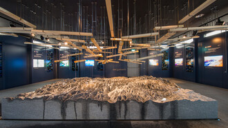 Ricostruzione del massiccio del San Gottardo - mostra "Acqua per l'Europa", © DFAE, Presenza Svizzera