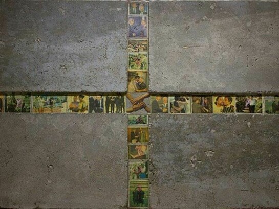 Matheus Rocha Pitta, Terzo accordo (detail), 2013, concrete and newspaper clips, 120 x 120 cm, © Matheus Rocha Pitta, courtesy of Sprovieri, London