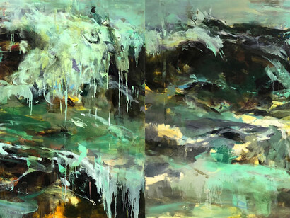 Connie Connally, Tides That Bind (detail), 2018, oil on canvas, 40x108 in. Courtesy of the artist and Billis Williams Gallery