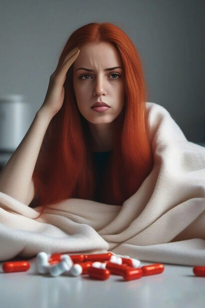 Mujer en cama con migraña
