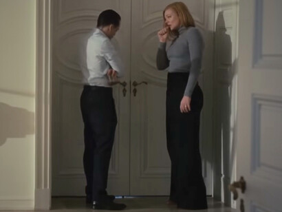 Shiv and Roman Roy trying to work things out together, symbolising how Logan Roy’s manipulation turned sibling affection into competition in Succession
