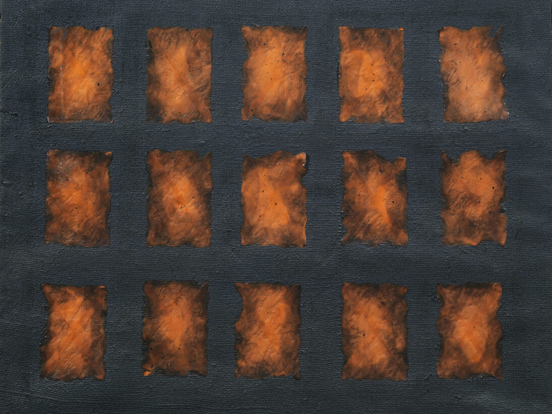 Turi Simeti, Collage di buste, 1961, Collage sur toile, 85 x 100 cm, Courtesy Tornabuoni Art