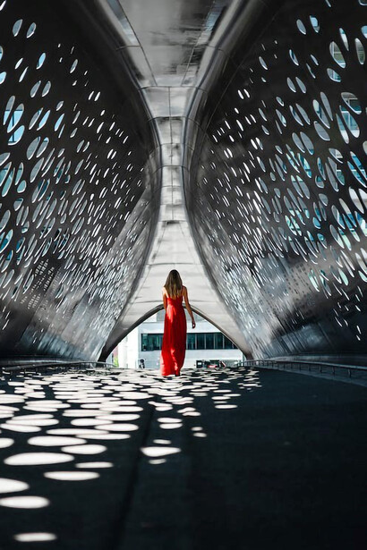 Walking the path of architectural wonder, where the play of lights enchants and amazes