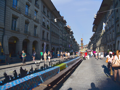 Pedestrianised street, Bern (Switzerland) - encouraging public transport, cycling and walking are meaningful emission-reduction strategies © Ashish Kothari