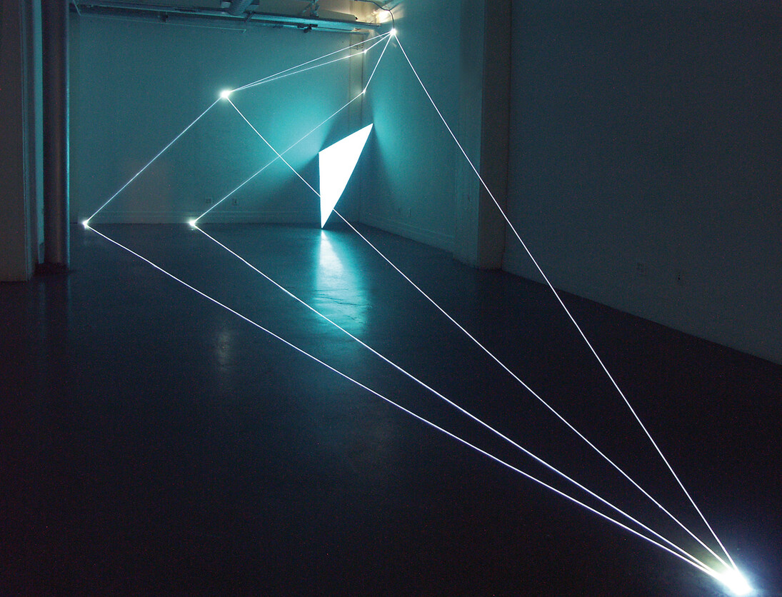 Carlo Bernardini, Spazio Permeabile, 2009, Installazione in fibre ottiche e superficie elettroluminescente, mt h 3,60 x 10 x 7,5 - 2003-09. The 13Th D.U.M.B.O. New York