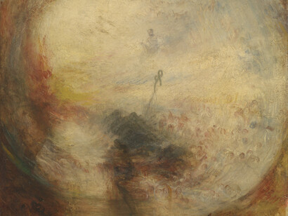 William Turner, Luz y color (teoría de Goethe) la mañana después del diluvio, 1843 (detalle)