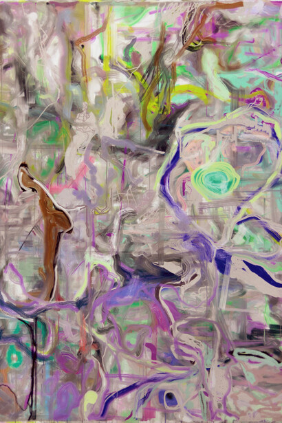 Siebren Versteeg, Clearcache33_11600x16000_00016, 2014, Algorithmically generated image printed on canvas, 74 x 55 inches (188 x 139.7 cm). Image courtesy of the artist