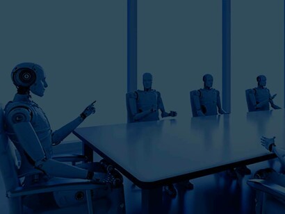 Boardroom meeting of AI designed robots