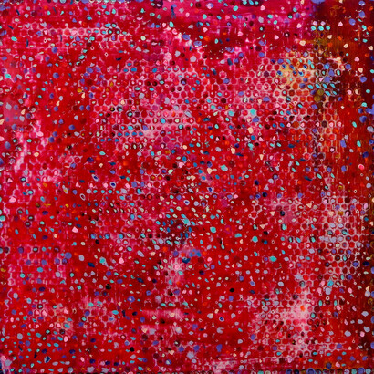 Gianluca Patti, Floating Noise, Red #5, 2019, acrilico e resina su legno, cm. 60x60