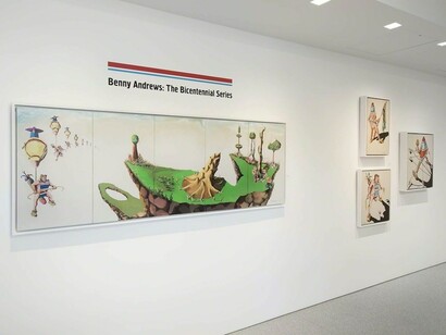 Benny Andrews, The Bicentennial Series, Exhbiition view. Courtesy of Michael Rosenfeld Gallery