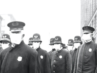 Policías con máscara en Nueva York, 1918