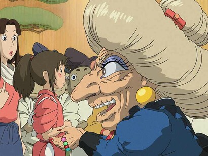 Chihiro e Yubaba in una scena del film "La città incantata", Studio Ghibli, 2003 