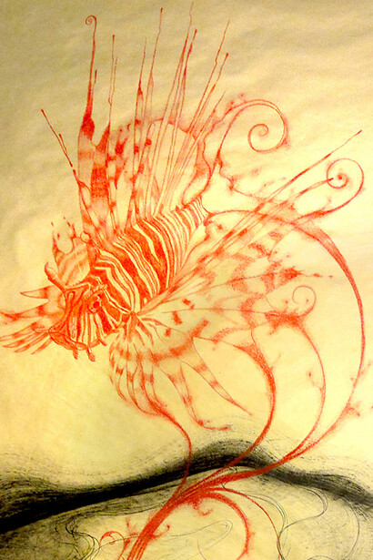 Diego Toscani, Ema, tecnica mista su carta. Dettaglio