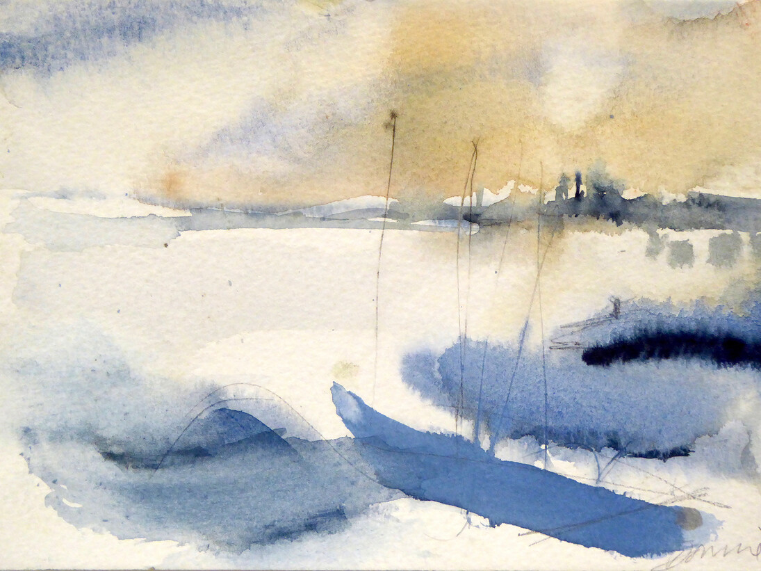 Kate Downie, Thames Study II, watercolour on paper,  12.5 x 17.5 cm