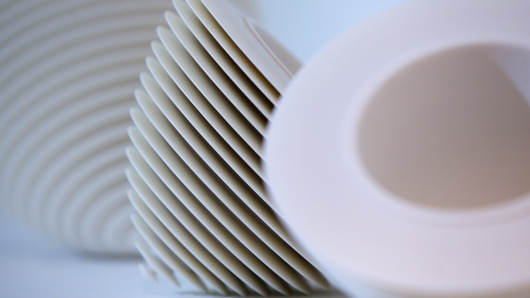 Installation view of Many a Slip, invited artists juggle with the domestic symbol of 'the cup' (2015) at Marsden Woo Gallery, focus on Nicholas Lees 'Floating Cups' image © Philip Sayer, courtesy of Marsden Woo Gallery, London