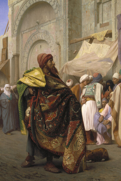 Jean-Léon Gérôme (French, 1824–1904). "The Carpet Merchant of Cairo", 1869. Oil on canvas, 31 7/8 x 22 in. (81 x 55.9 cm). Brooklyn Museum, Gift of Joseph Gluck, 74.208. (Photo: Brooklyn Museum)