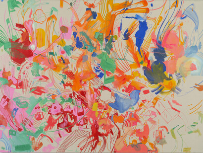 Sue Williams, The Plesiosaurus Couple, 2014, Oil on canvas, 50 x 68 inches; 127 x 172.7 cm