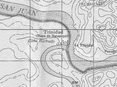 Mapa del sitio de La Trinidad y sus cercanías. Fuente: Instituto Geográfico Nacional (Costa Rica)