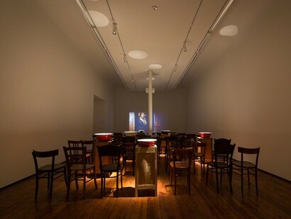 Jannis Kounellis, Theodoros Terzopoulos Die Hamletmaschine by Heiner Müller, Exhibition view, Photos by Lucrezia Roda. Courtesy of Galleria Fumagalli