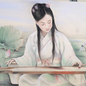 Dominique Riviere, The Lotus Pond, Pastel on Paper, 27" x 39"