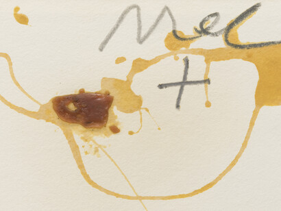 Antoni Tàpies
La mel XI, 1989
(La mel)
Pencil and varnish on paper
19 × 27 cm (7 1/2 × 10 5/8 inches)
41,8 × 49,2 cm (16 1/2 × 19 3/8 inches) (framed). Courtesy noguerasBlanchard Barcelona/Madrid. Photography: Roberto Ruiz. 