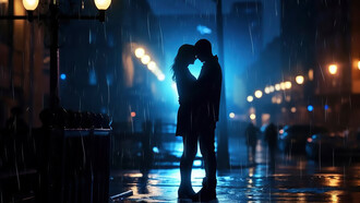 A couple hugging under the rain
