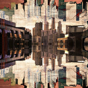 Jonathan Gainer, Tripartite skyline terra rosa (detail), 2025. Courtesy of Bruno David Gallery