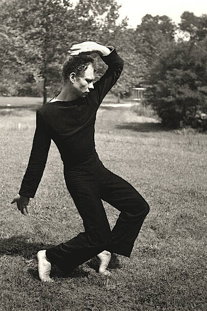 Hazel Larsen Archer. Merce Cunningham Dancing c. 1952-53. Gelatin silver print, 8 ¾ x 5 7/8 inches. © Estate of Hazel Larsen Archer and Black Mountain College Museum and Arts Center.