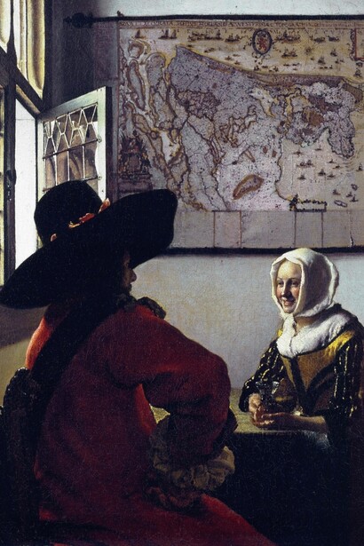 "Soldato con ragazza sorridente", 1658 circa, Jan Vermeer, Frick Collection, New York, USA