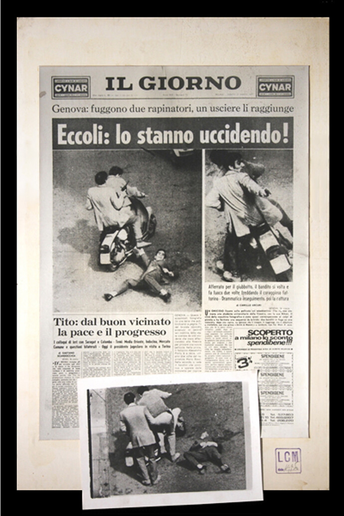 Tullio Brunone, Eccoli Lo Stanno Uccidendo -fotografia&giornale,1976 ed 50 x 70 cm